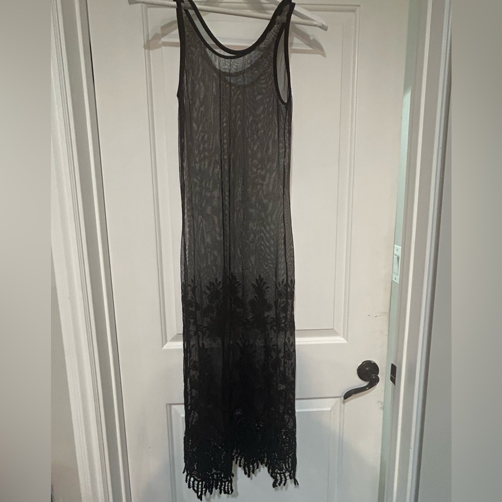 A3 Design Sheer Black Maxi Dress cover up see through mesh S small